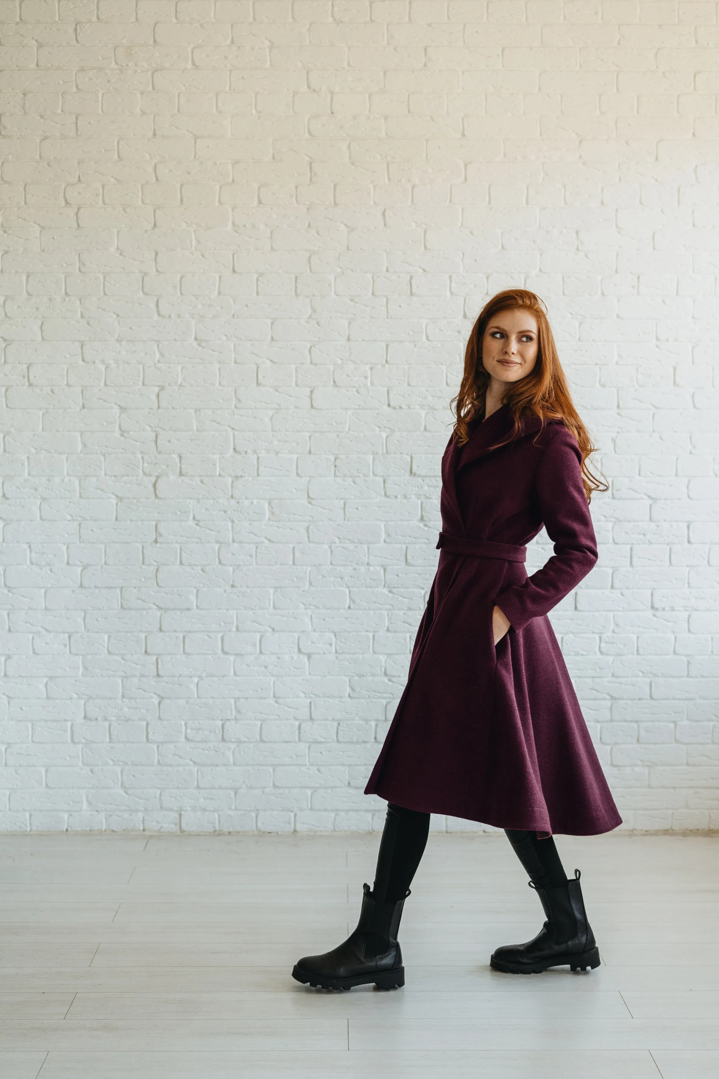 Merino Wool Flared Coat in Midi Length