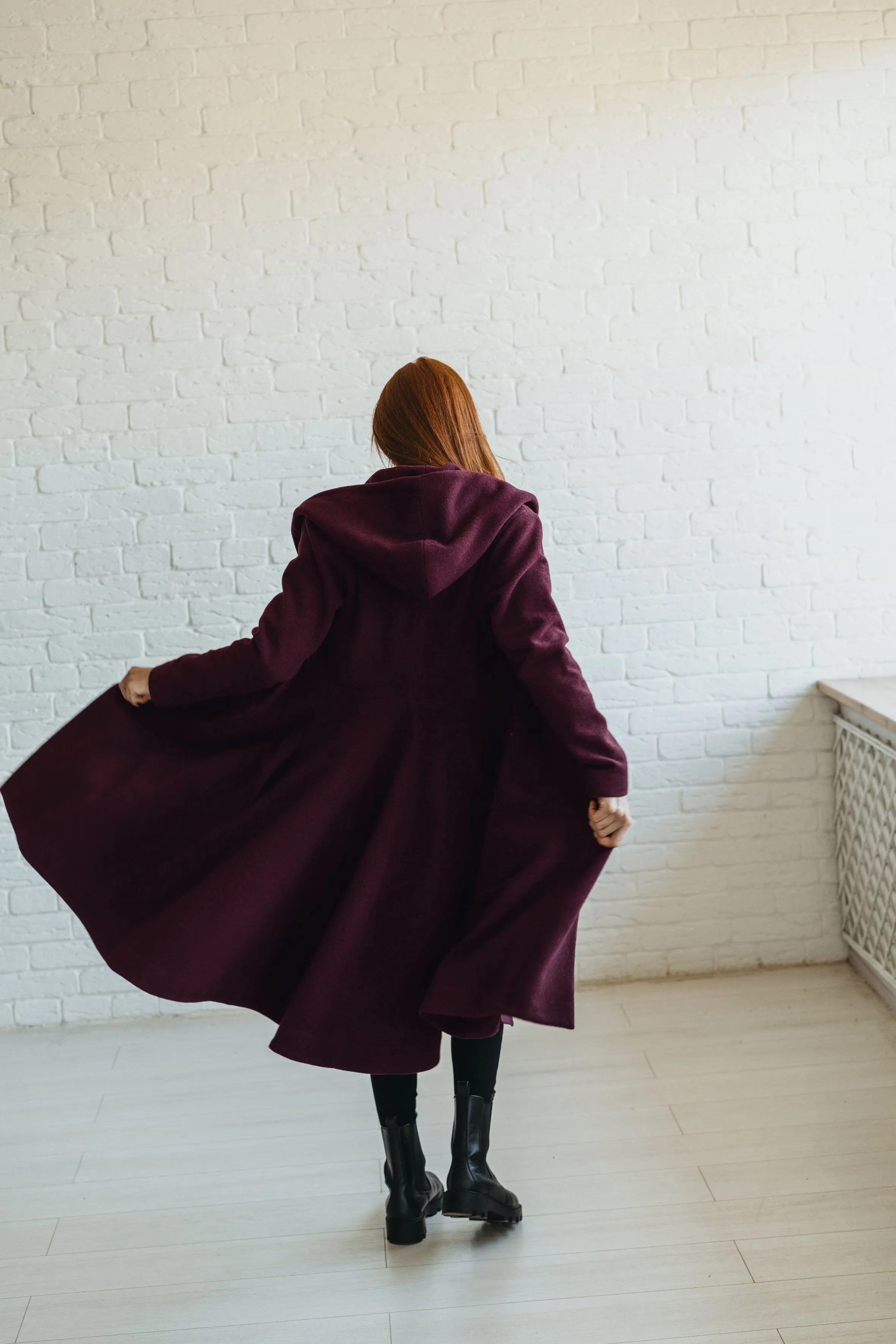 Merino Wool Flared Coat in Midi Length