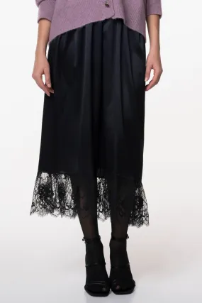 Midi Silk Lace Skirt With Long Underskirt In Black