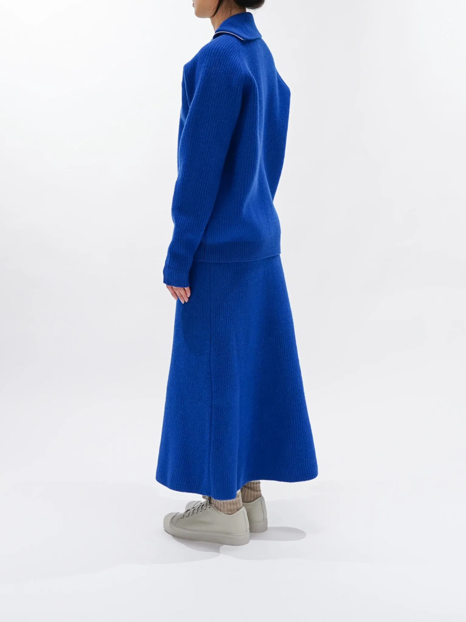 Milled French Merino Rib Knit Flare Skirt - Royal Blue