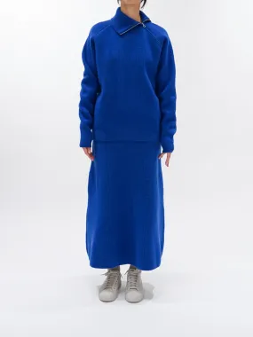 Milled French Merino Rib Knit Flare Skirt - Royal Blue