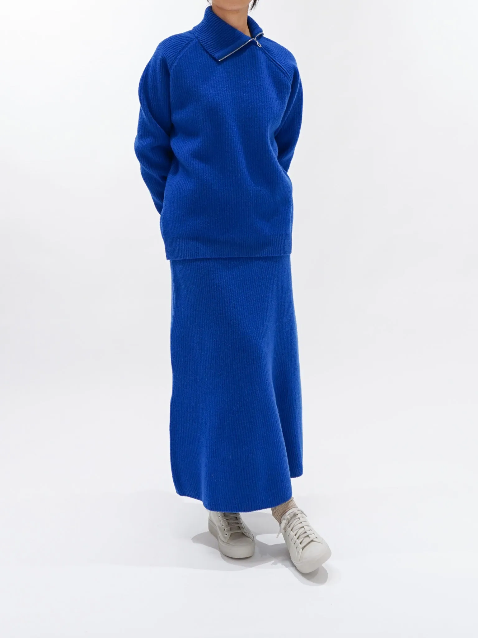 Milled French Merino Rib Knit Flare Skirt - Royal Blue