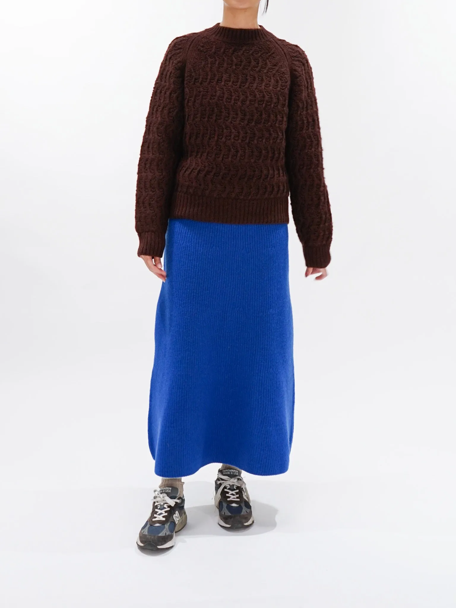 Milled French Merino Rib Knit Flare Skirt - Royal Blue