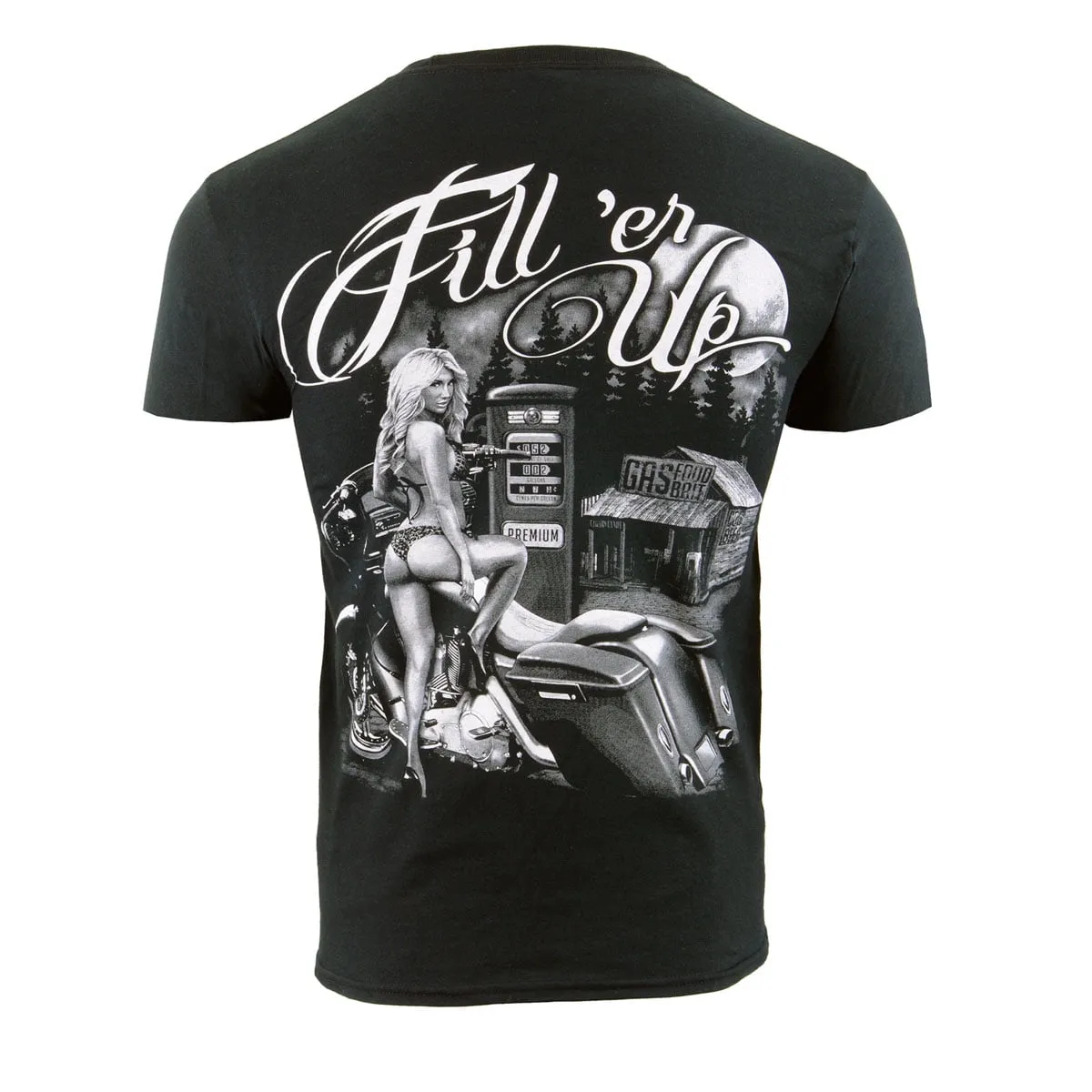 Milwaukee Leather BCC116014 Men's Black 'Filler Up' Motorcycle Cotton Print T-Shirt