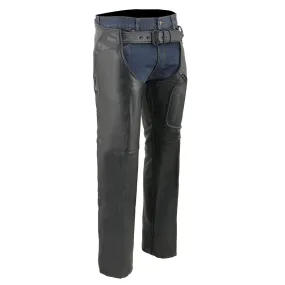 Milwaukee Leather Chaps for Men's Black Leather 3-Front Pockets- Thigh Patch Pocket Motorcycle Riders Chap- LKM5780