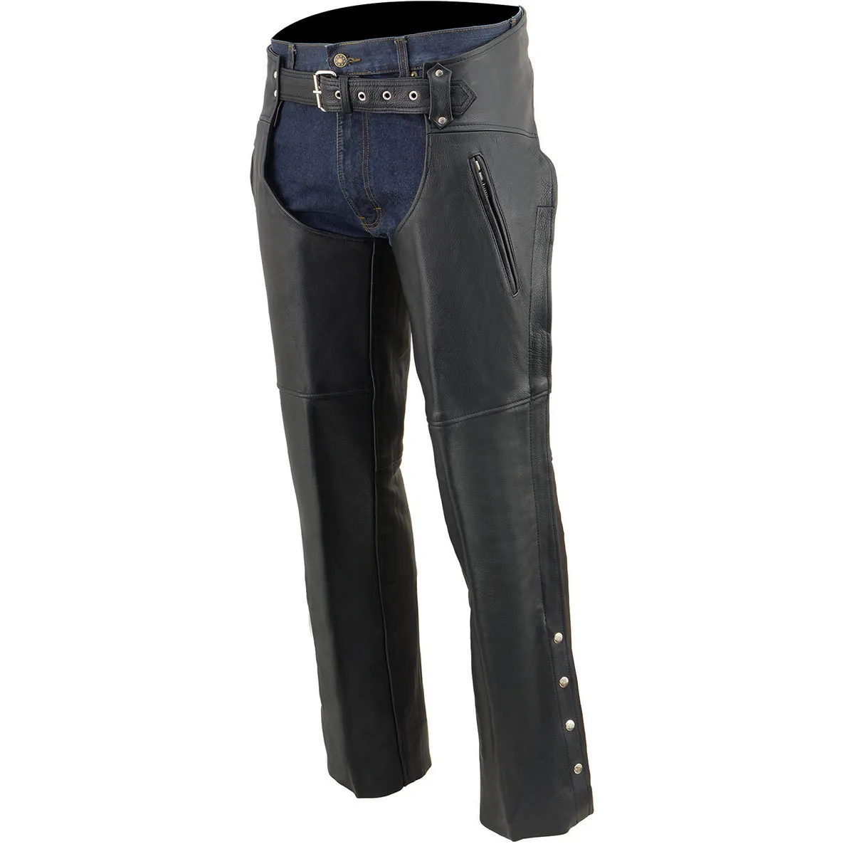 Milwaukee Leather Chaps for Men's Black Prime Leather Zipped Thigh Pocket-Mesh Lined Motorcycle Rider Chap-SH1190