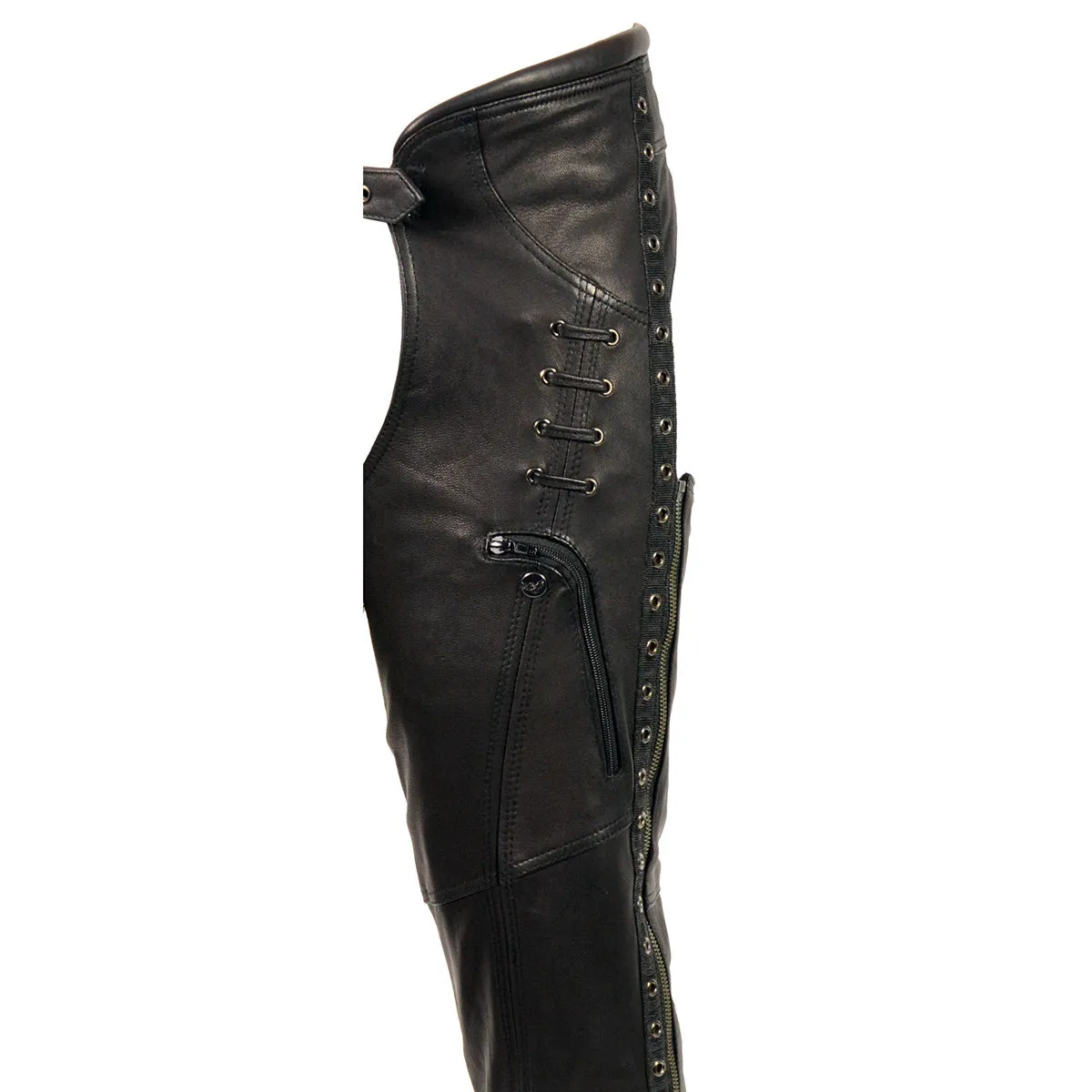 Milwaukee Leather Chaps for Women Black Lightweight Naked Goat Skin- Accent Lace Detailing Motorcycle Chap- MLL6535