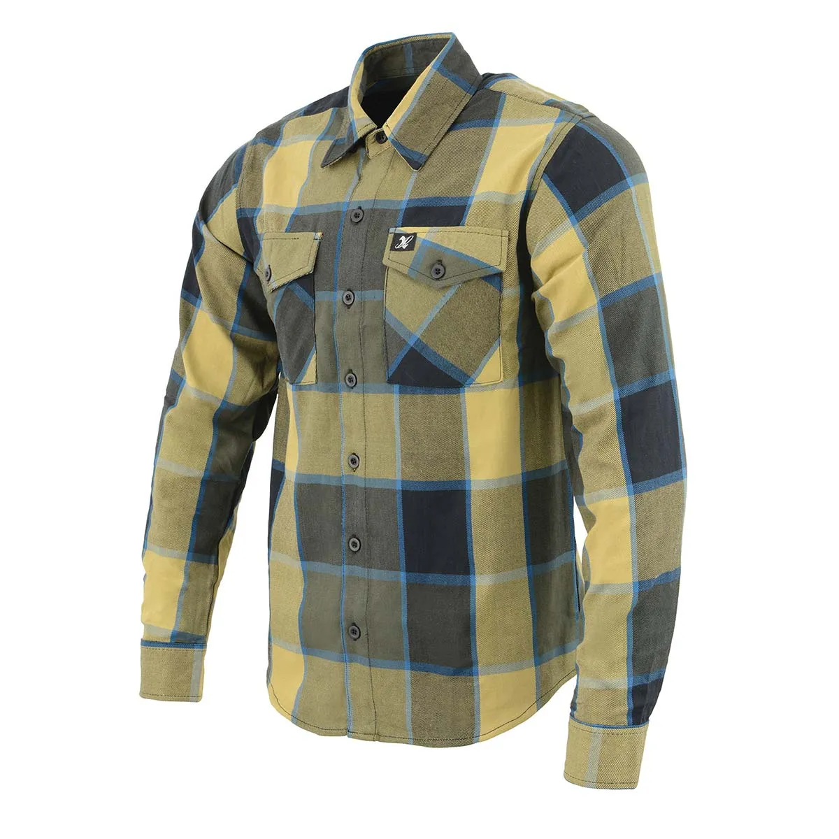 Milwaukee Leather Men's Flannel Plaid Shirt Beige with Black and Blue