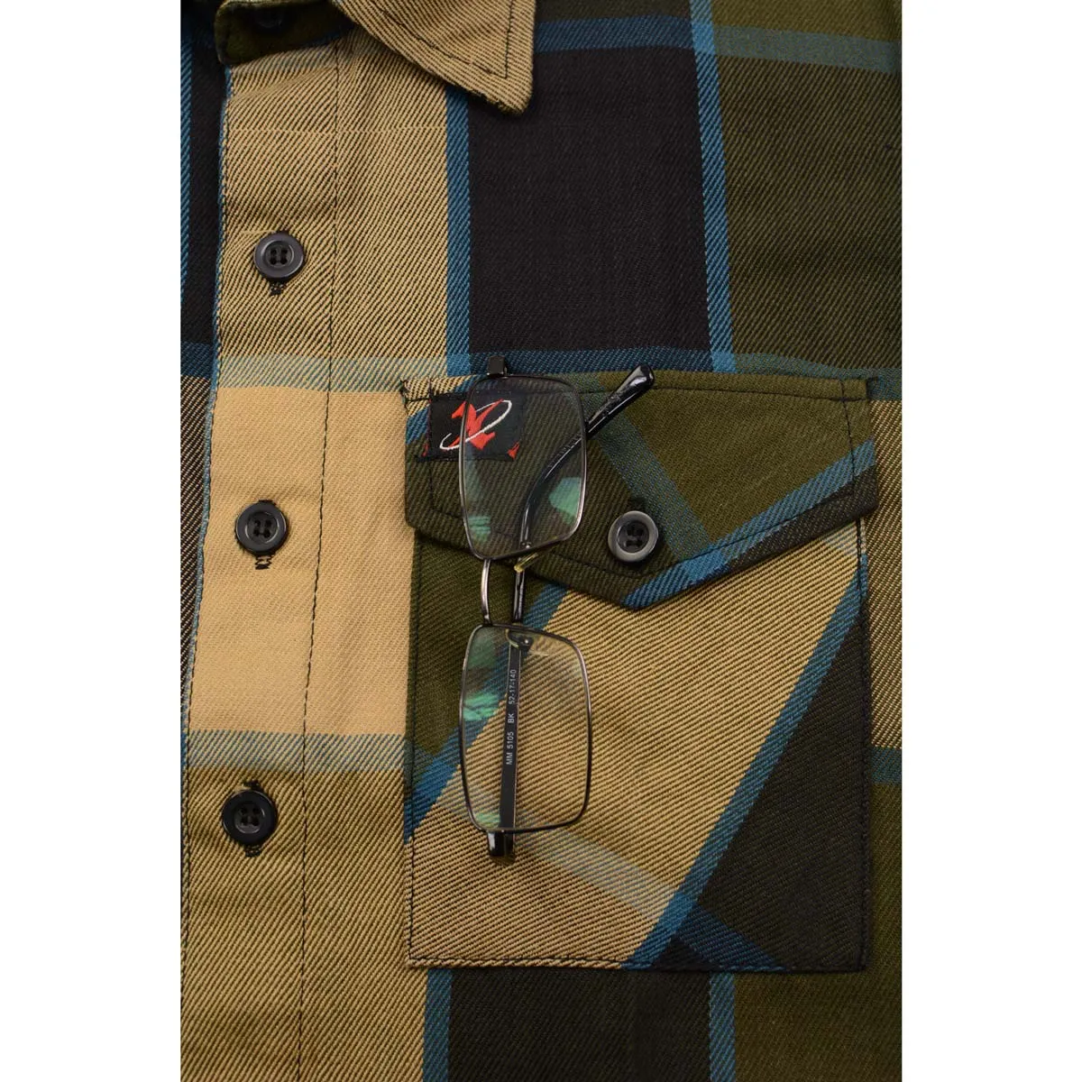 Milwaukee Leather Men's Flannel Plaid Shirt Beige with Black and Blue