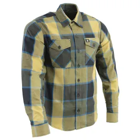 Milwaukee Leather Men's Flannel Plaid Shirt Beige with Black and Blue