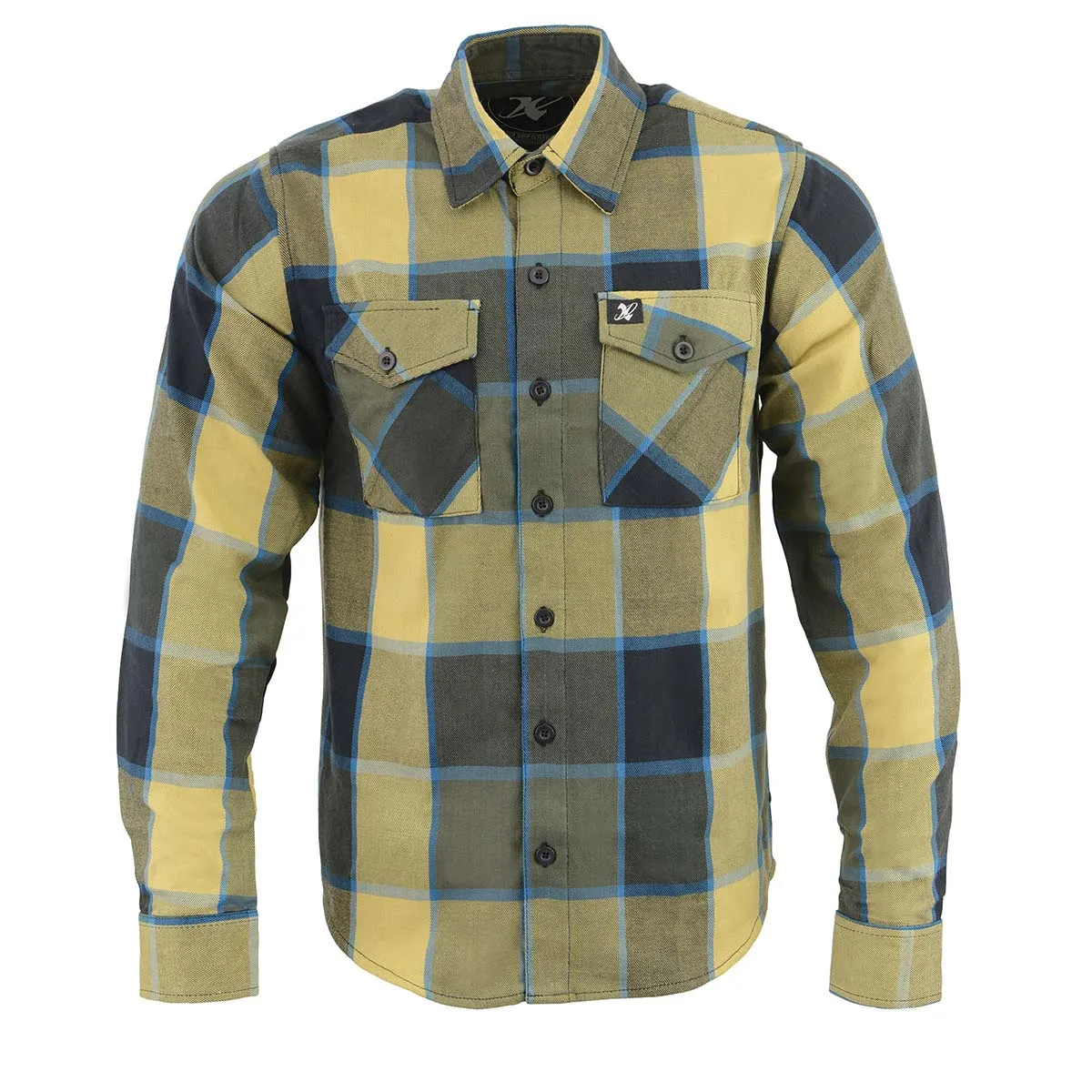 Milwaukee Leather Men's Flannel Plaid Shirt Beige with Black and Blue