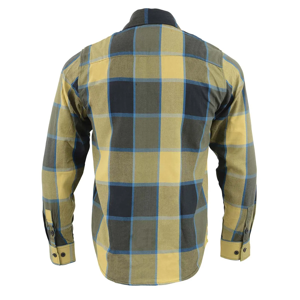 Milwaukee Leather Men's Flannel Plaid Shirt Beige with Black and Blue