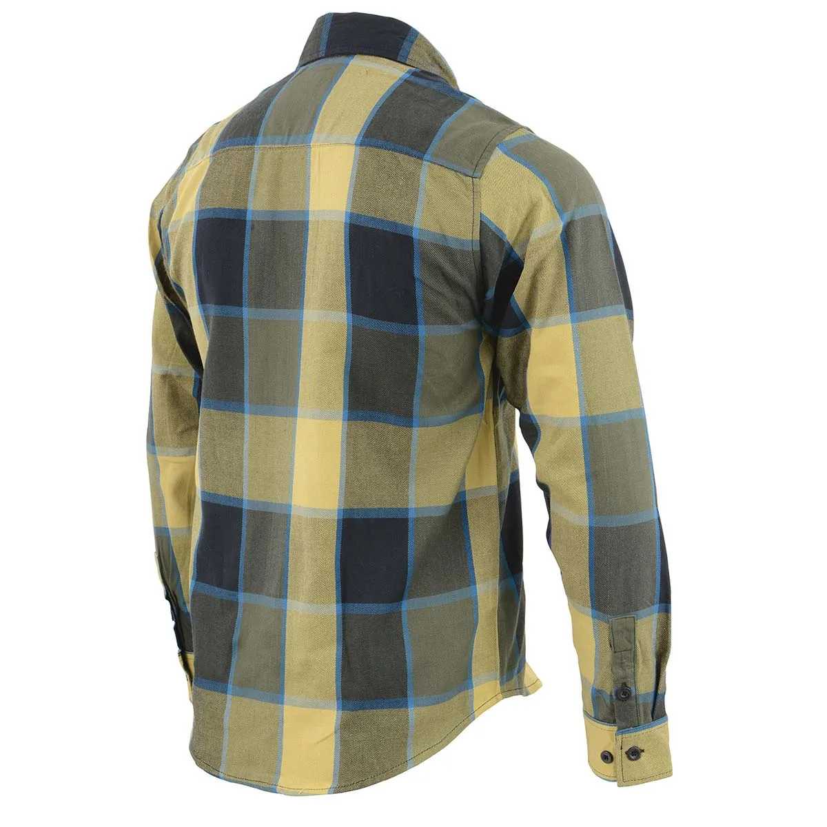 Milwaukee Leather Men's Flannel Plaid Shirt Beige with Black and Blue