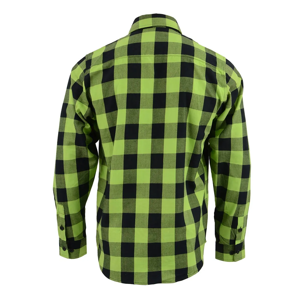 Milwaukee Leather Men's Flannel Plaid Shirt Black and Neon Green Long Sleeve Cotton Button Down Shirt MNG11632