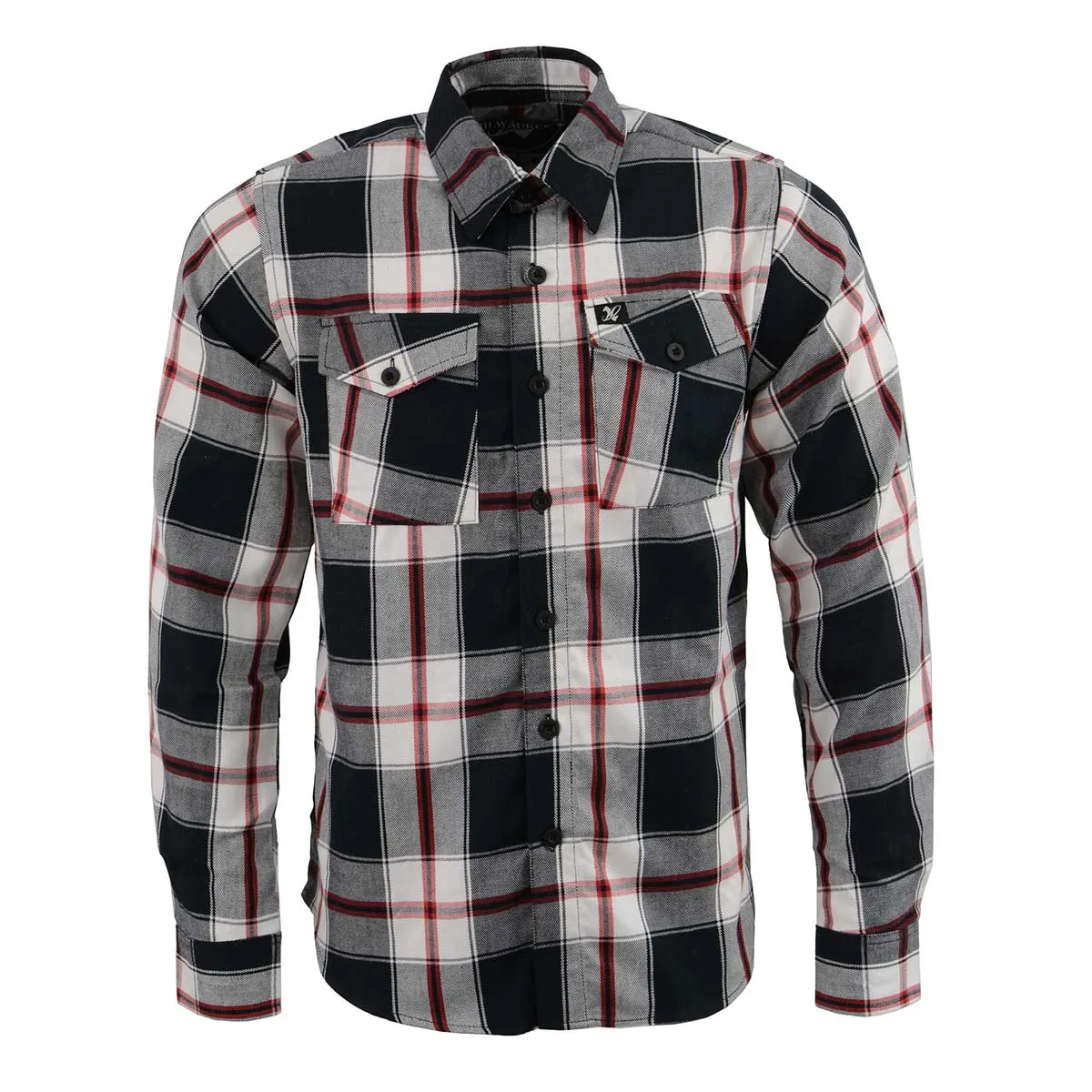 Milwaukee Leather Men's Flannel Plaid Shirt Black and White with Red