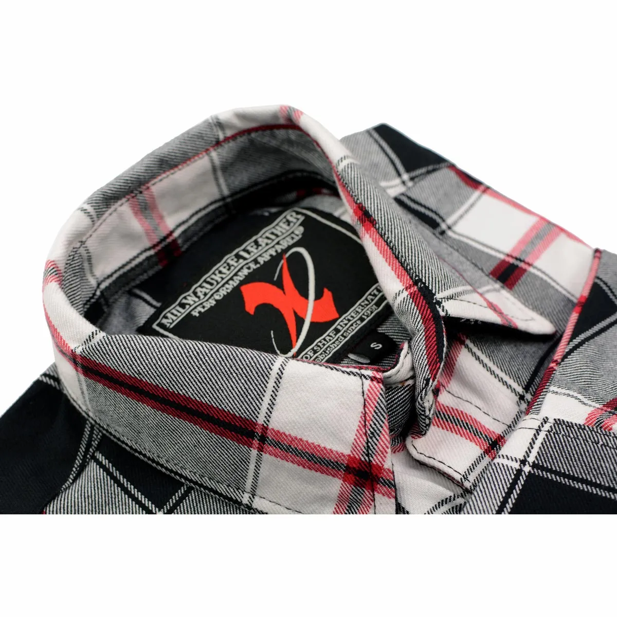 Milwaukee Leather Men's Flannel Plaid Shirt Black and White with Red