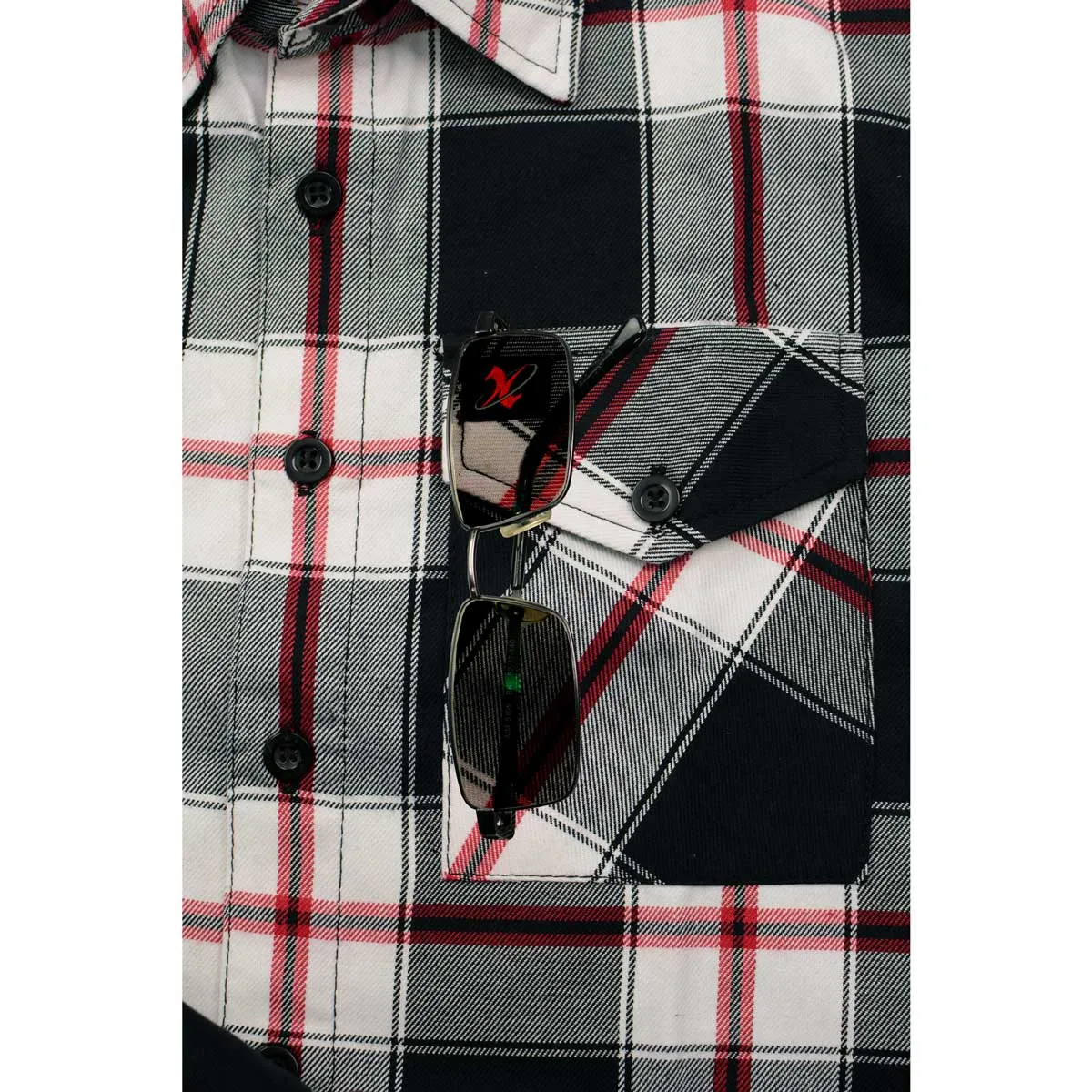 Milwaukee Leather Men's Flannel Plaid Shirt Black and White with Red