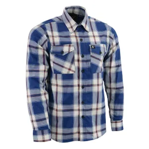 Milwaukee Leather Men's Flannel Plaid Shirt Blue White and Maroon Long Sleeve Cotton Button Down Shirt MNG11645