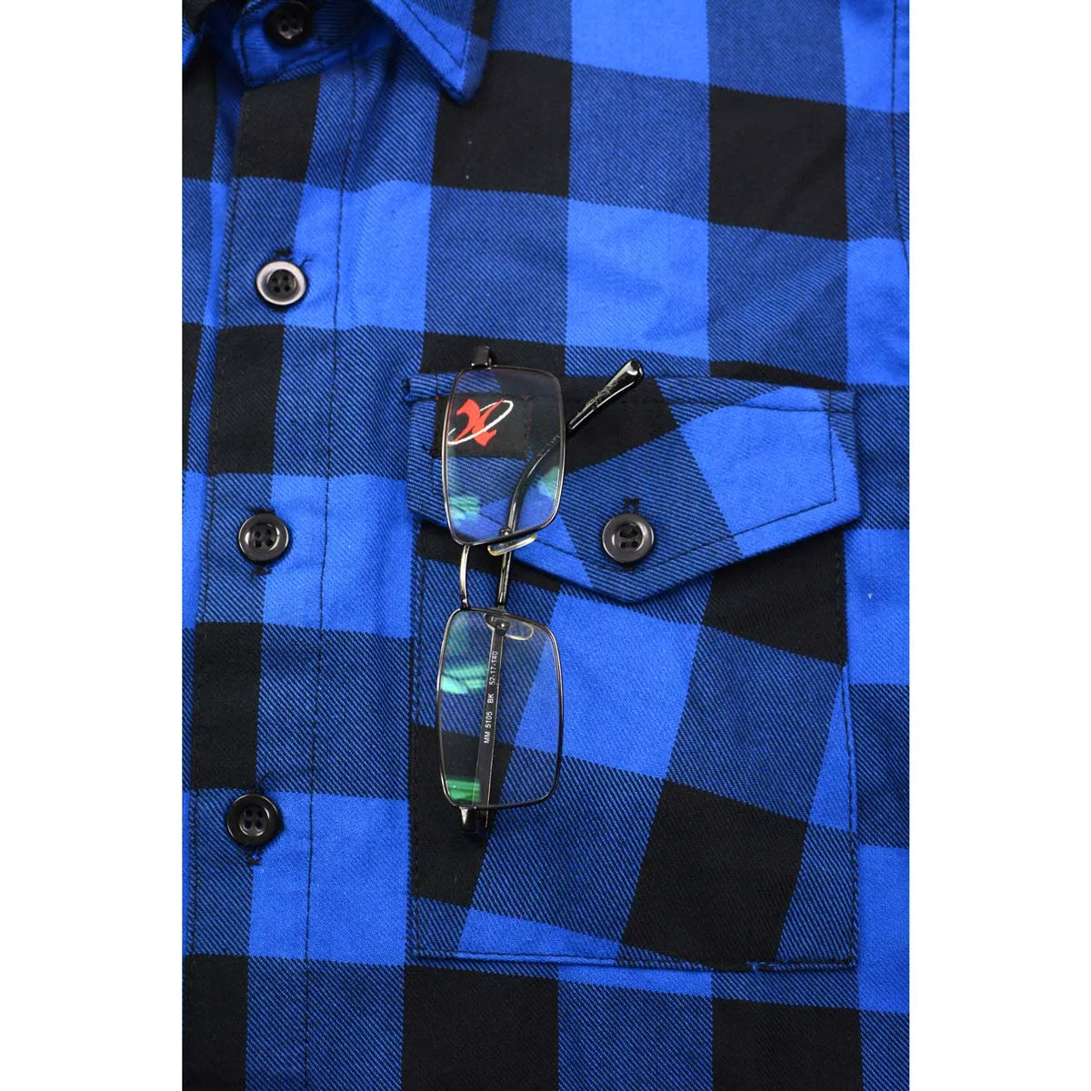 Milwaukee Leather MNG11634 Men's Black and Blue Flannel Plaid Long