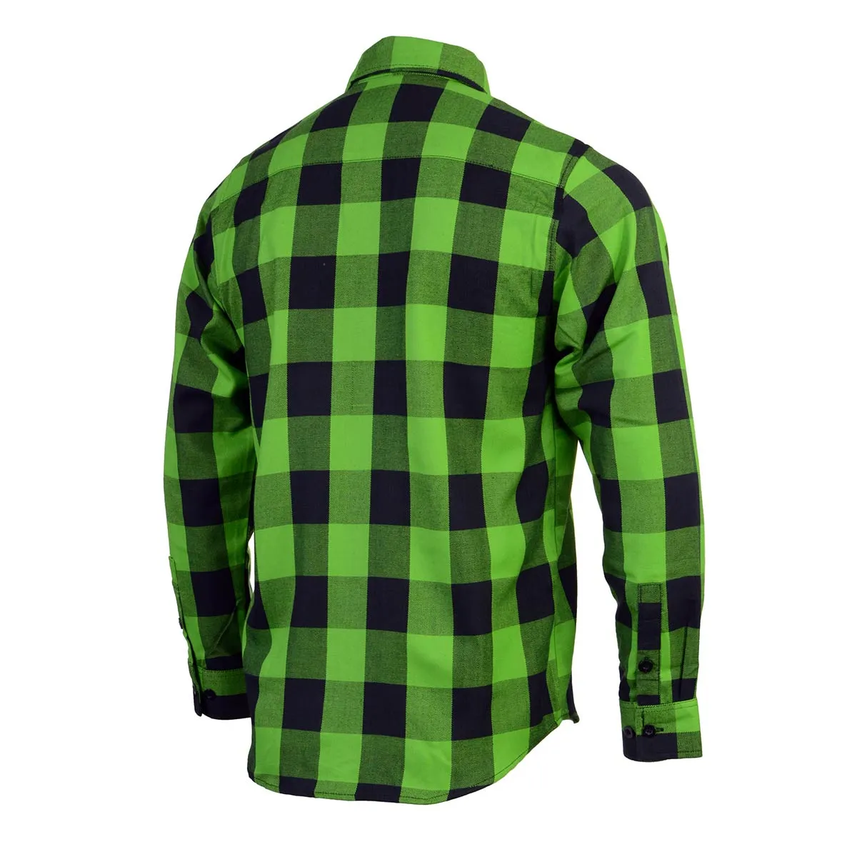 Milwaukee Leather MNG11656 Men's Flannel Plaid Shirt Black and Neon-Green Long Sleeve Cotton Button Down Shirt