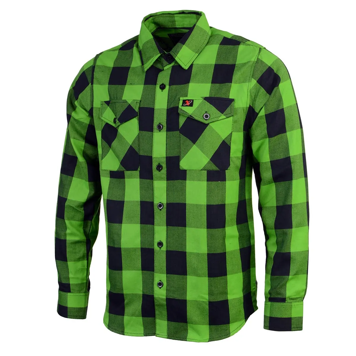 Milwaukee Leather MNG11656 Men's Flannel Plaid Shirt Black and Neon-Green Long Sleeve Cotton Button Down Shirt