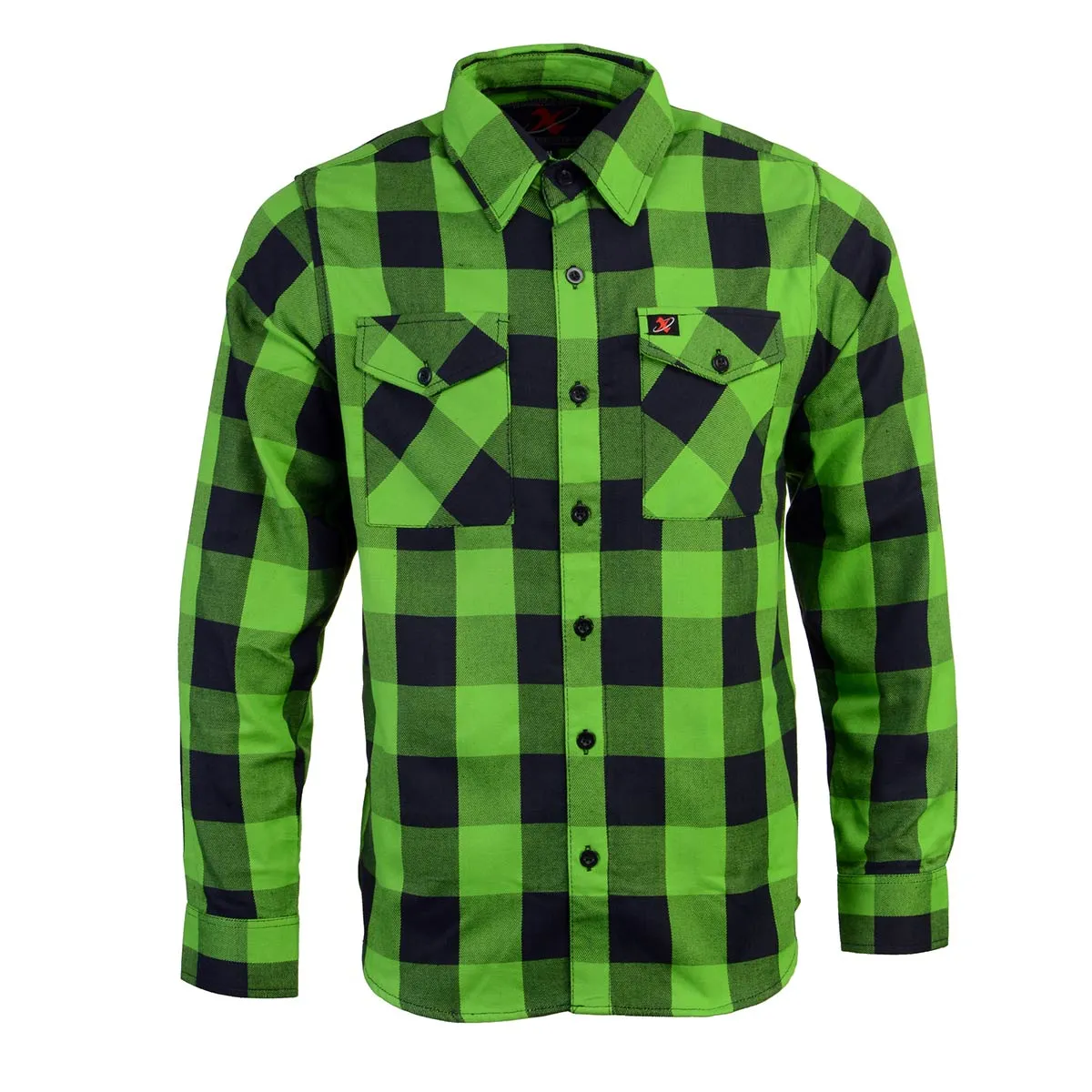 Milwaukee Leather MNG11656 Men's Flannel Plaid Shirt Black and Neon-Green Long Sleeve Cotton Button Down Shirt