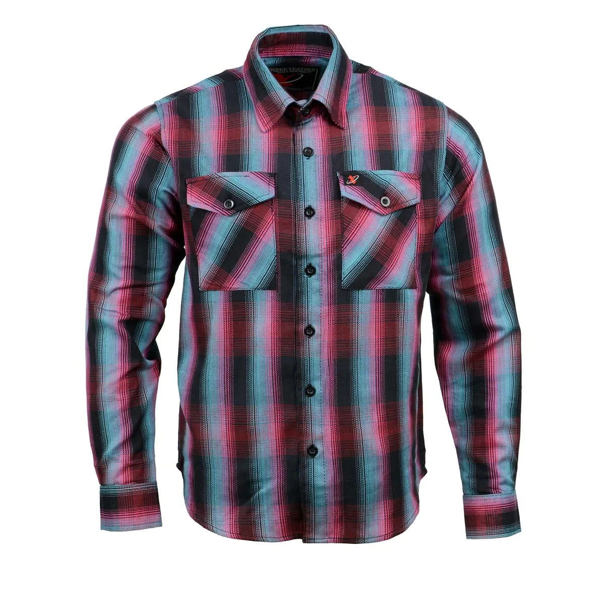 Milwaukee Leather MNG11660 Men's Black and Pink with Blue Long Sleeve Cotton Flannel Shirt