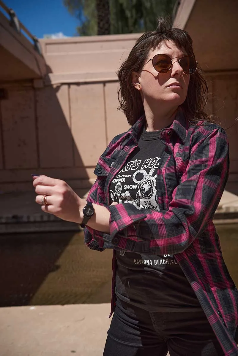 Milwaukee Leather MNG21604 Women's Casual Black with Pink Long Sleeve Casual Cotton Flannel Shirt