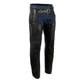 Milwaukee Leather USA MADE MLM5570 Men's Black 'Enfold' Classic Premium Leather Motorcycle Chaps with Jean Pockets