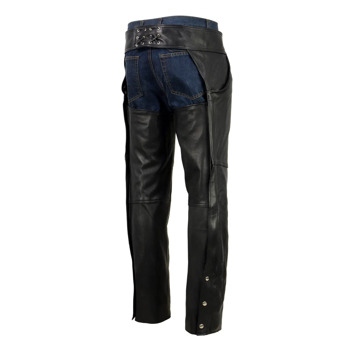 Milwaukee Leather USA MADE MLM5570 Men's Black 'Enfold' Classic Premium Leather Motorcycle Chaps with Jean Pockets