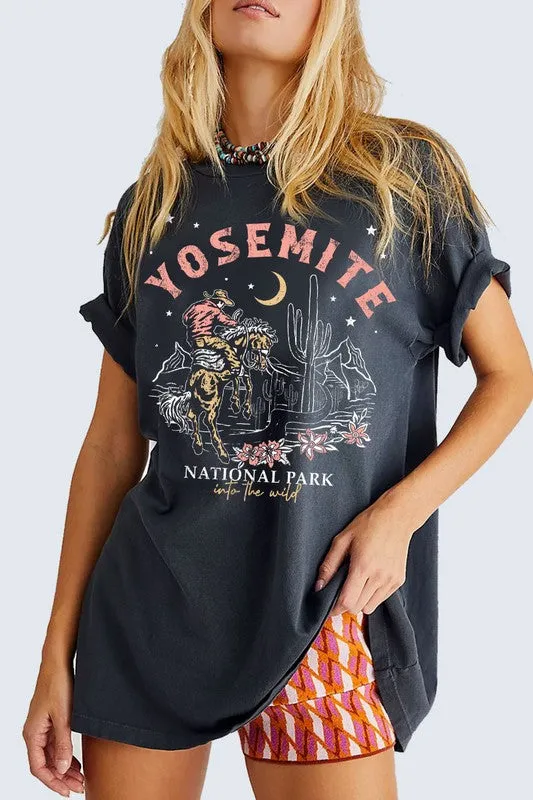 Mineral Black Yosemite National Park Cowboy Flower Cactus Graphic Oversized Tee