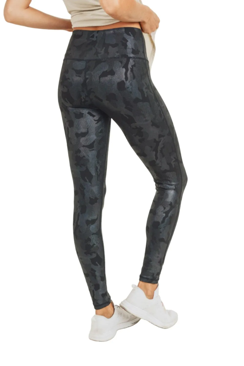 Mono B Camo Holographic Microdot Foil High Waist Leggings APH3037 Plus