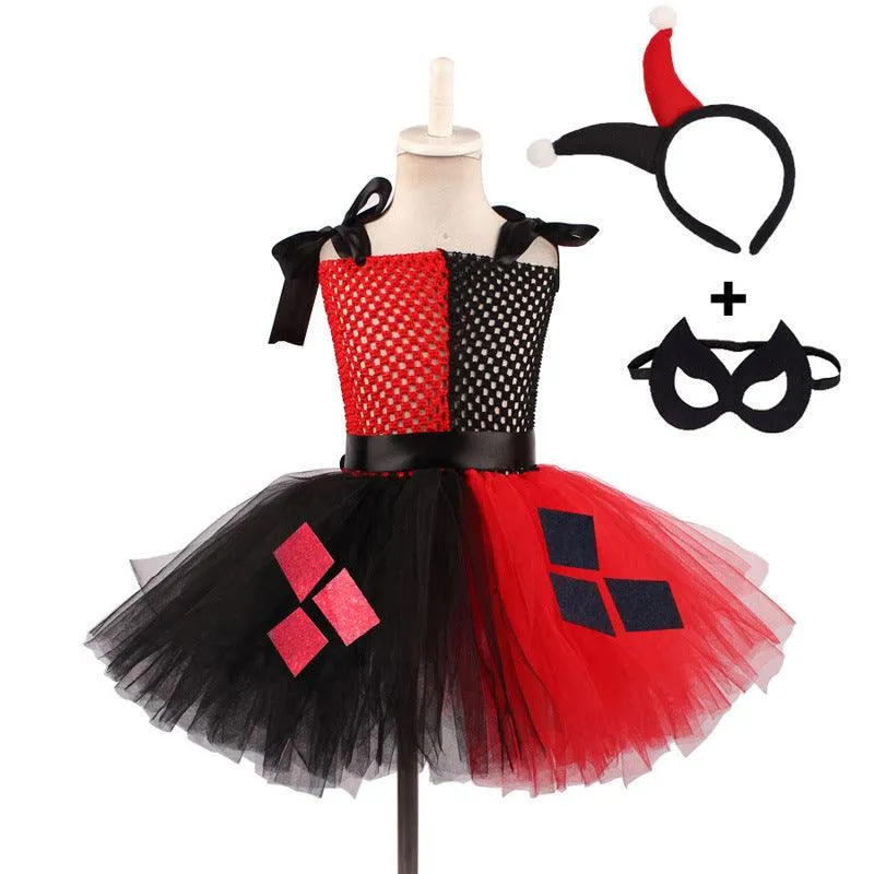 New Halloween Party Cosplay Girl Princess Dress Splicing Mesh Horror Children's Cosplay Costume Set