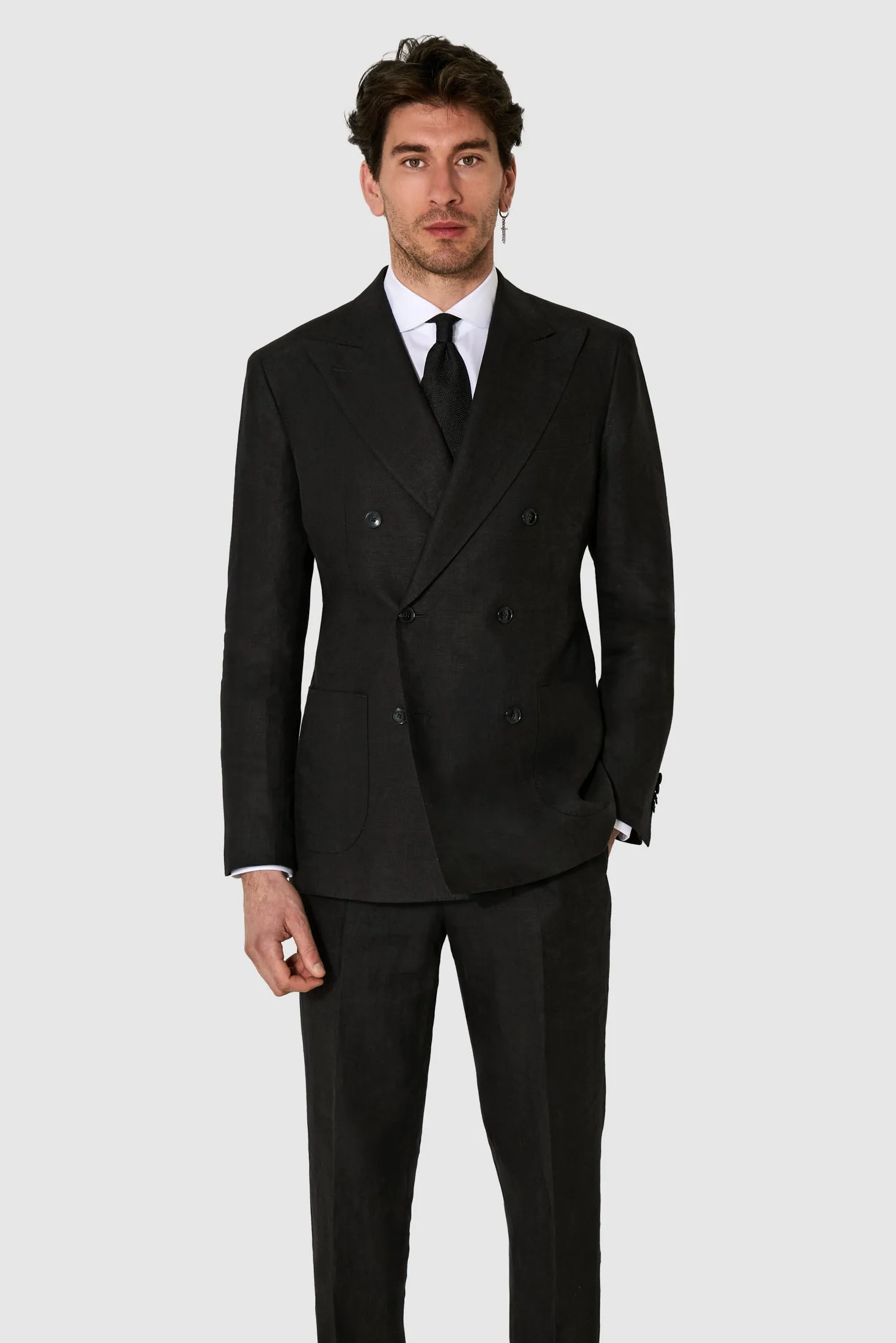 New SUITREVIEW Elmhurst Black Pure Linen DB Suit - Size 36R and 42S (Other Sizes Special Order)