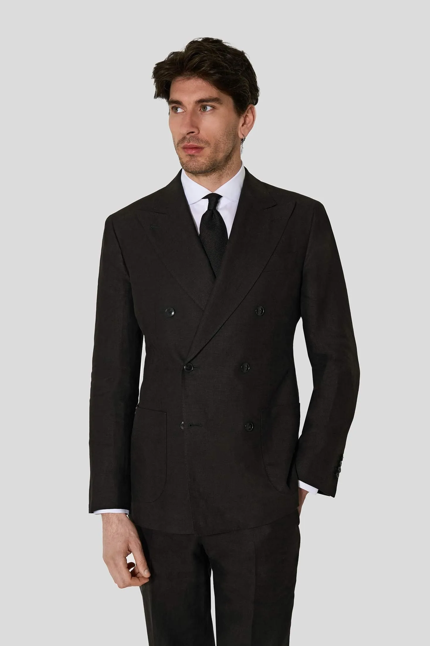 New SUITREVIEW Elmhurst Black Pure Linen DB Suit - Size 36R and 42S (Other Sizes Special Order)