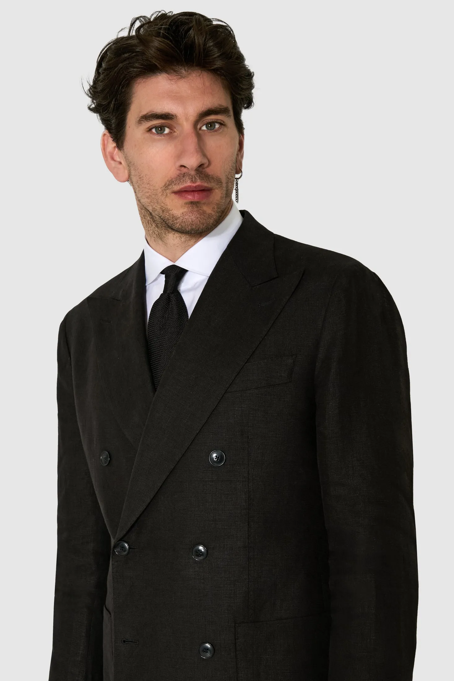 New SUITREVIEW Elmhurst Black Pure Linen DB Suit - Size 36R and 42S (Other Sizes Special Order)