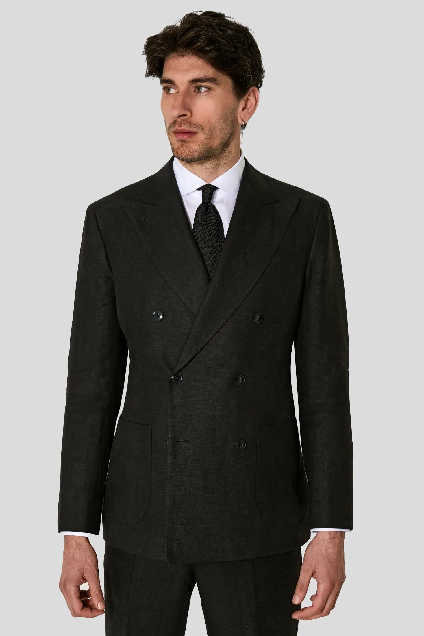 New SUITREVIEW Elmhurst Black Pure Linen DB Suit - Size 36R and 42S (Other Sizes Special Order)