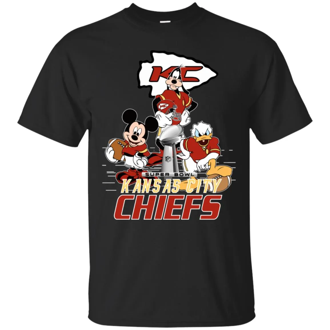 Nfl – Kansas City Chiefs Donald Duck Goofy Mickey Mouse Super Bowl 2019 Football Men Cotton T-Shirt