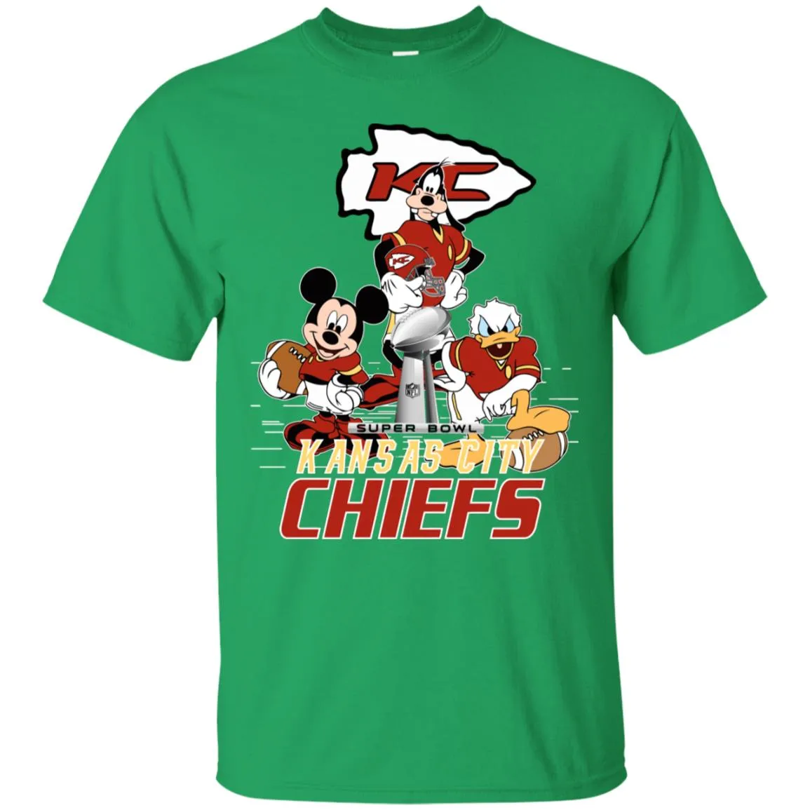 Nfl – Kansas City Chiefs Donald Duck Goofy Mickey Mouse Super Bowl 2019 Football Men Cotton T-Shirt