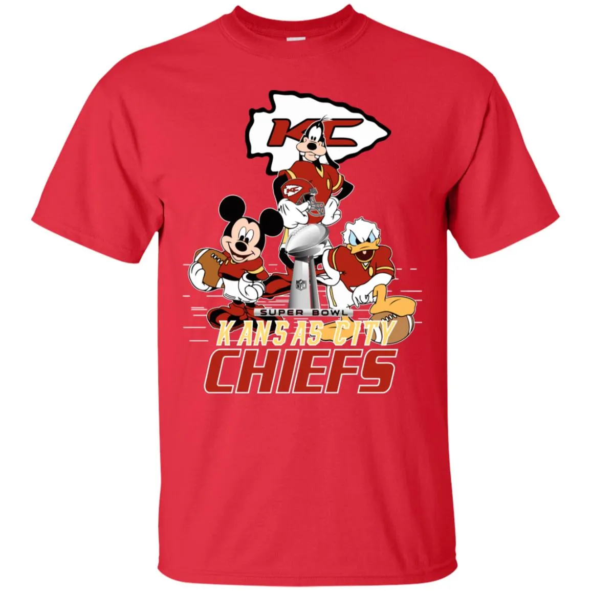 Nfl – Kansas City Chiefs Donald Duck Goofy Mickey Mouse Super Bowl 2019 Football Men Cotton T-Shirt