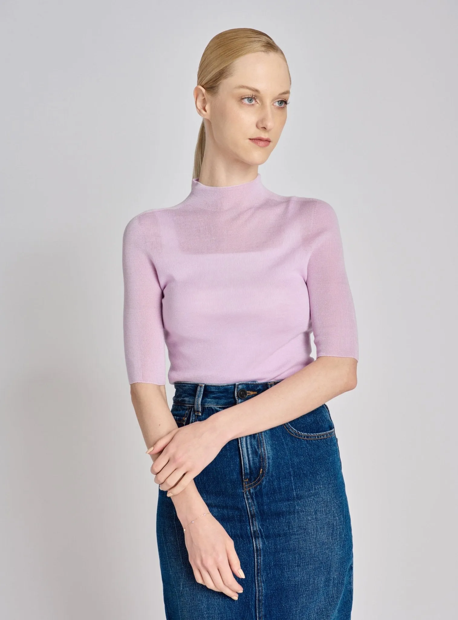 OLIVIA seamless mid-sleeves top (Lilac)