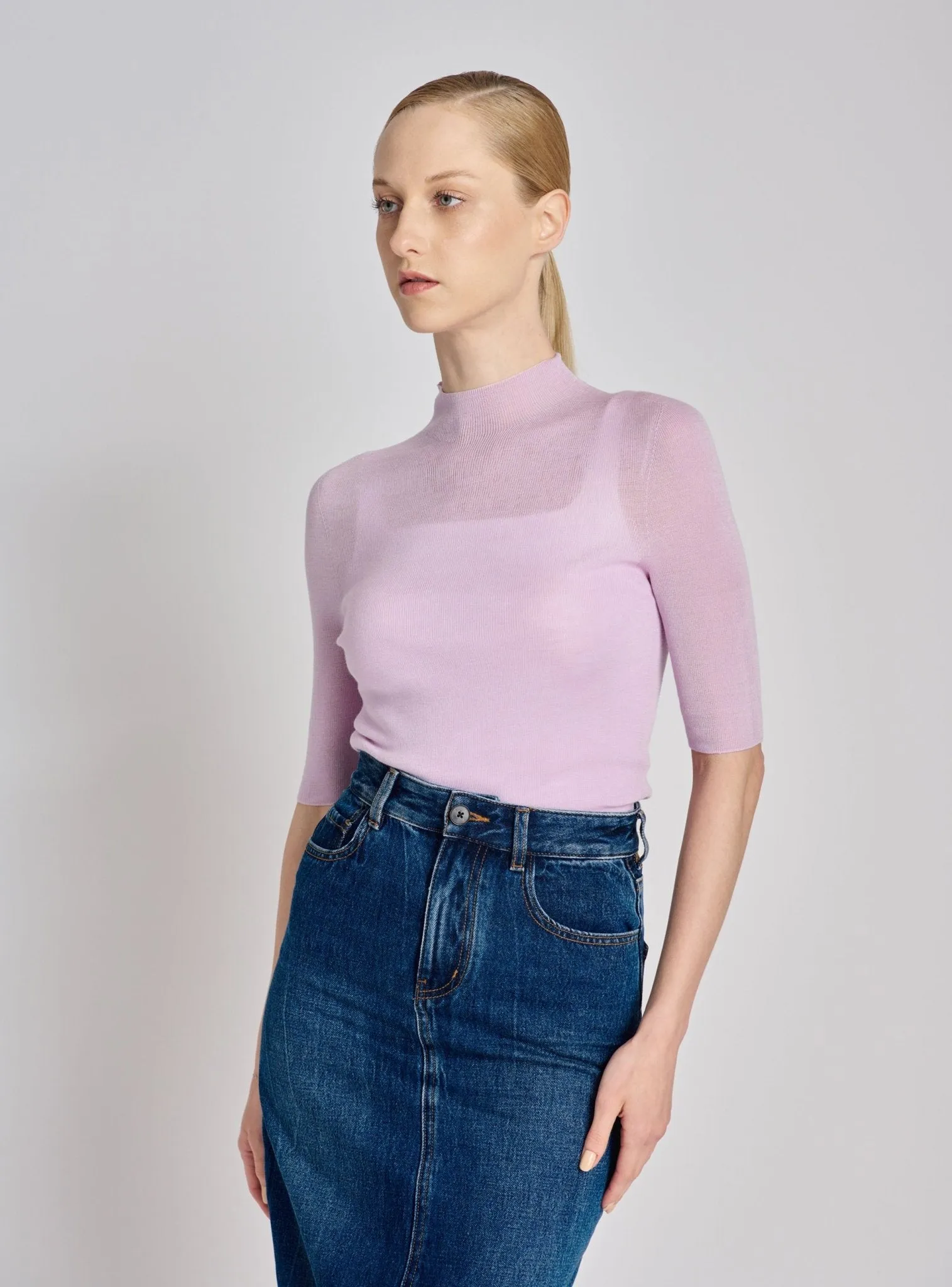 OLIVIA seamless mid-sleeves top (Lilac)