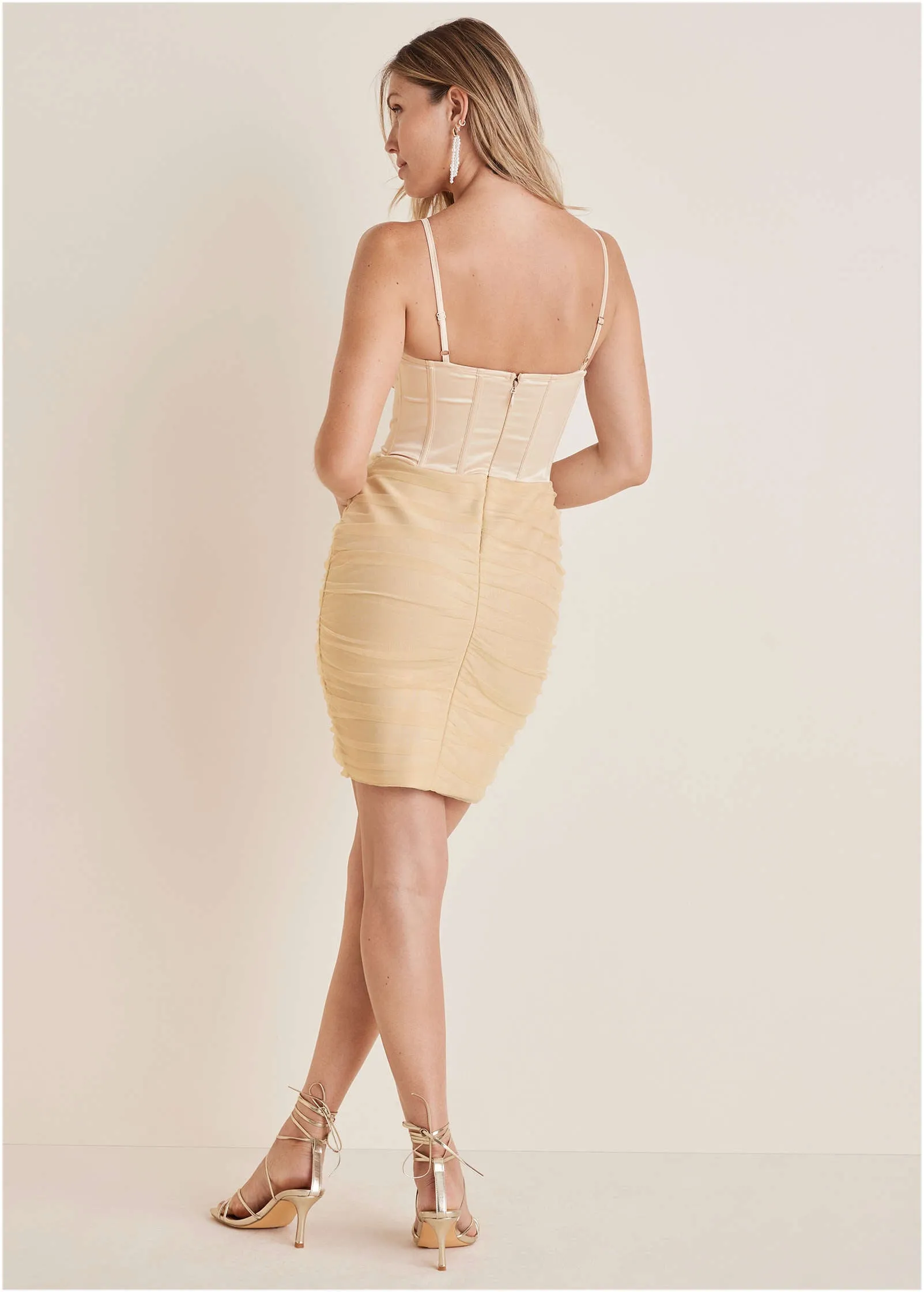 Overlay Bandage Mini Dress - Biscotti