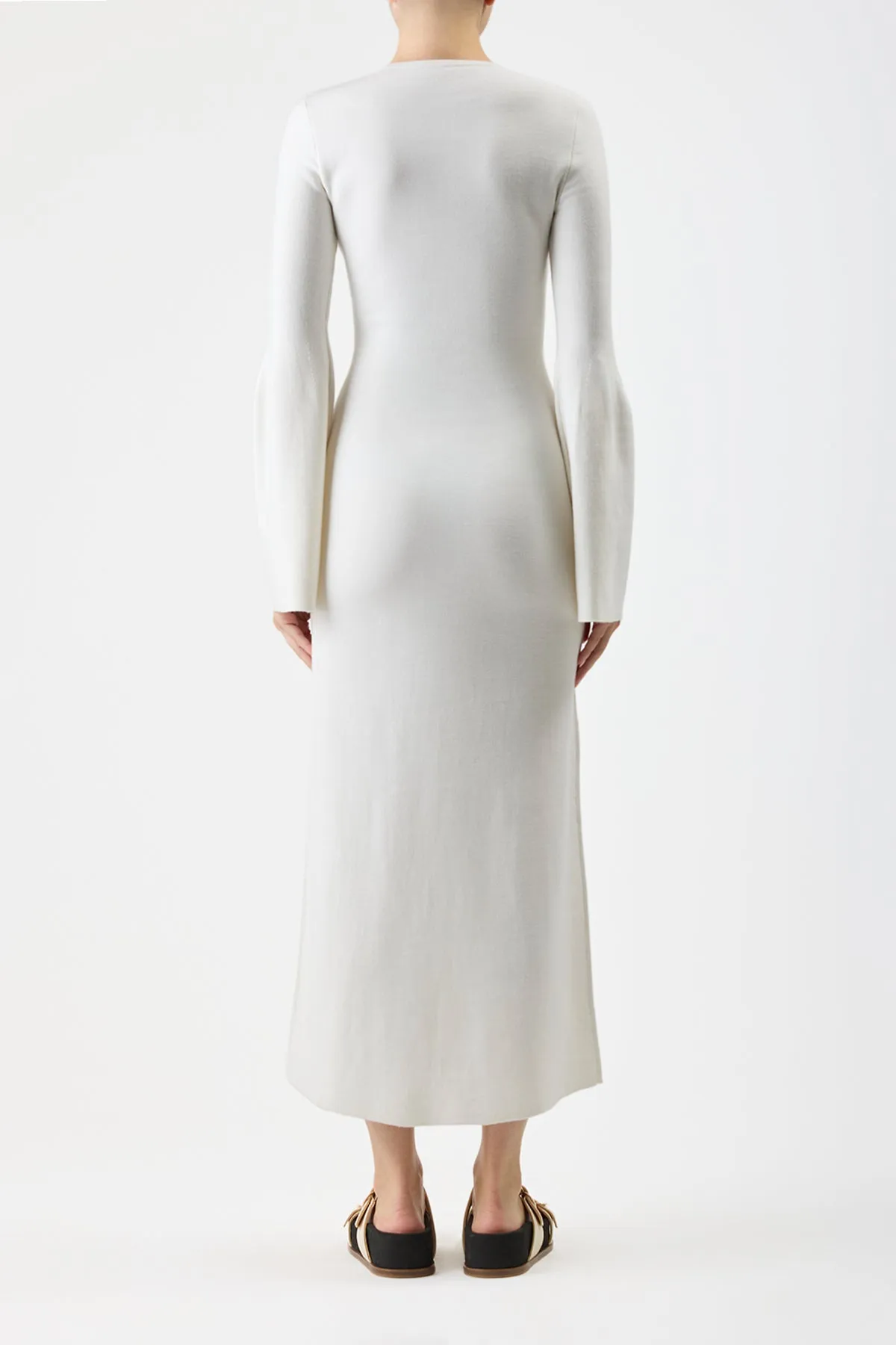 Palanco Knit Maxi Dress in White Merino Wool Cashmere