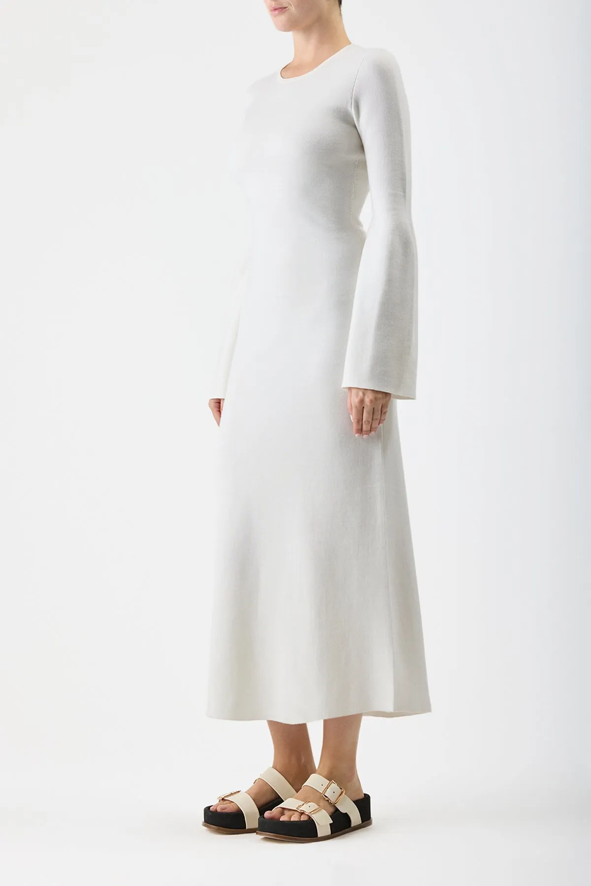 Palanco Knit Maxi Dress in White Merino Wool Cashmere