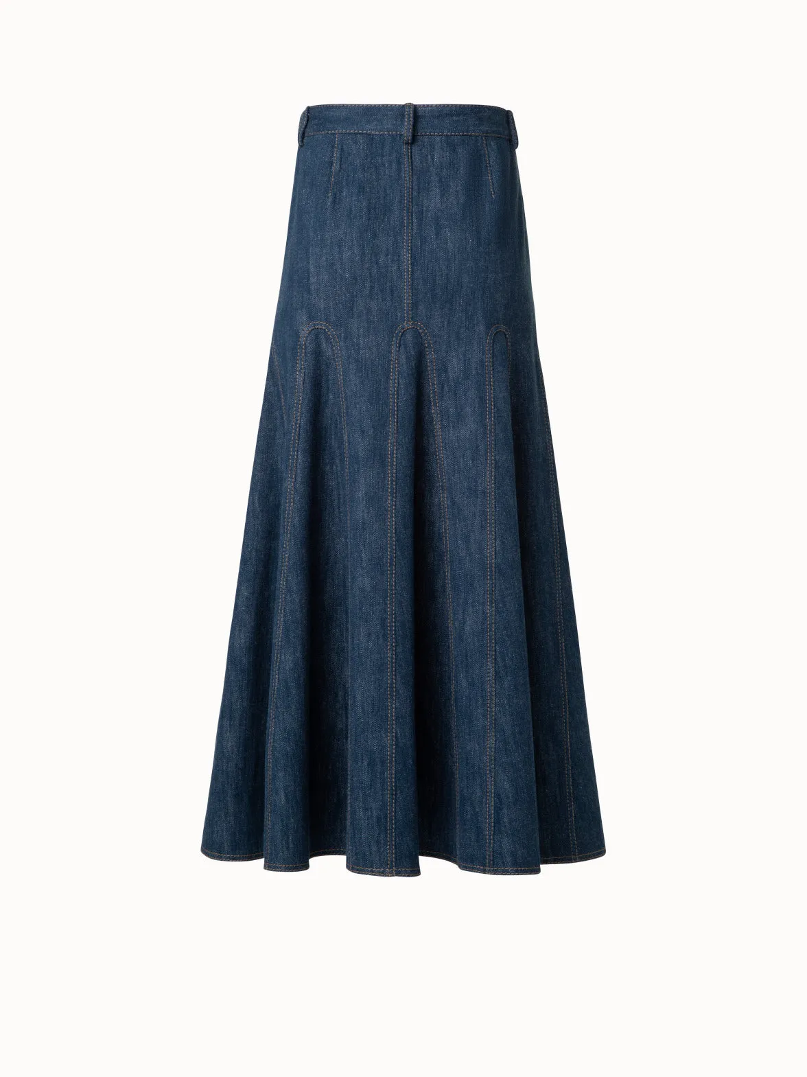 Pleated Denim Midi Skirt