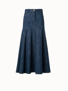 Pleated Denim Midi Skirt