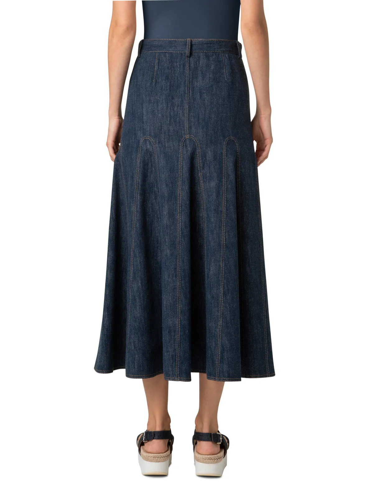 Pleated Denim Midi Skirt