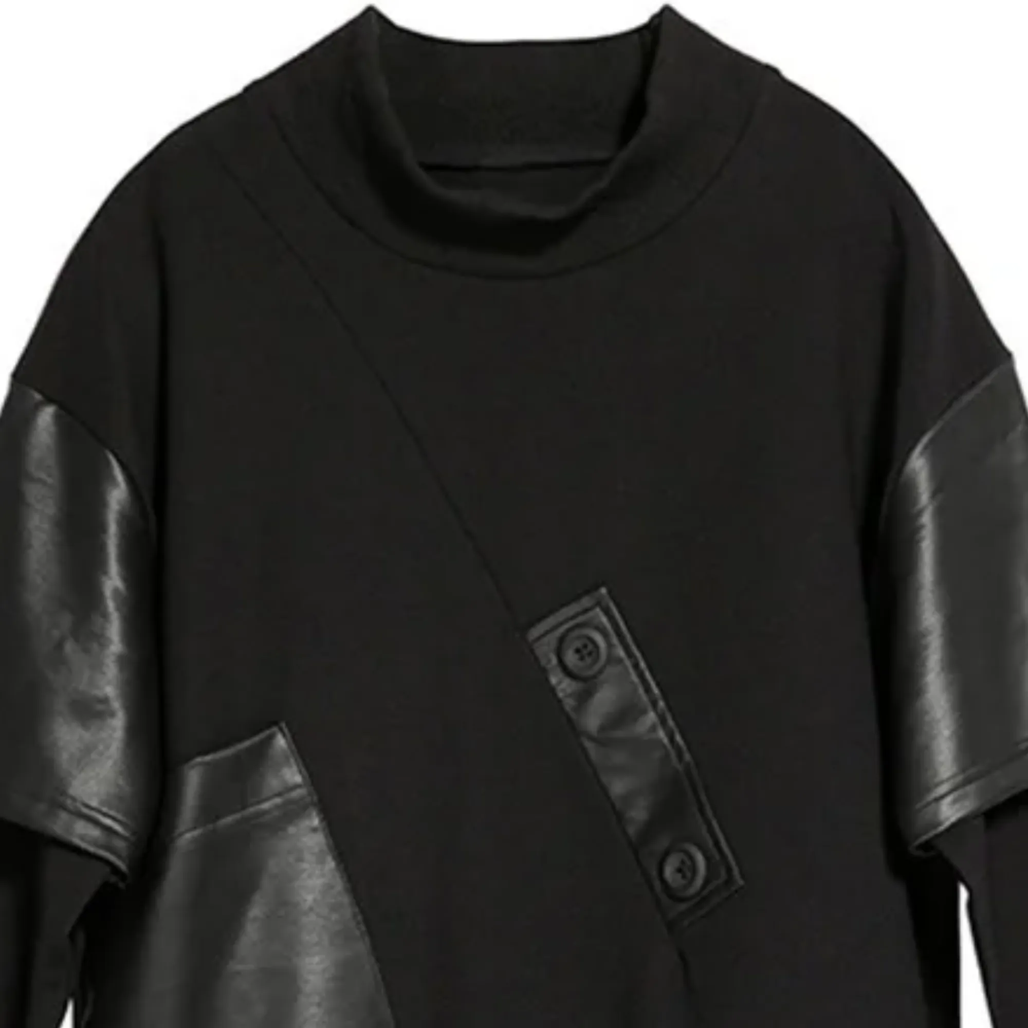 Pre Order:  Irregular Black Faux Leather Top