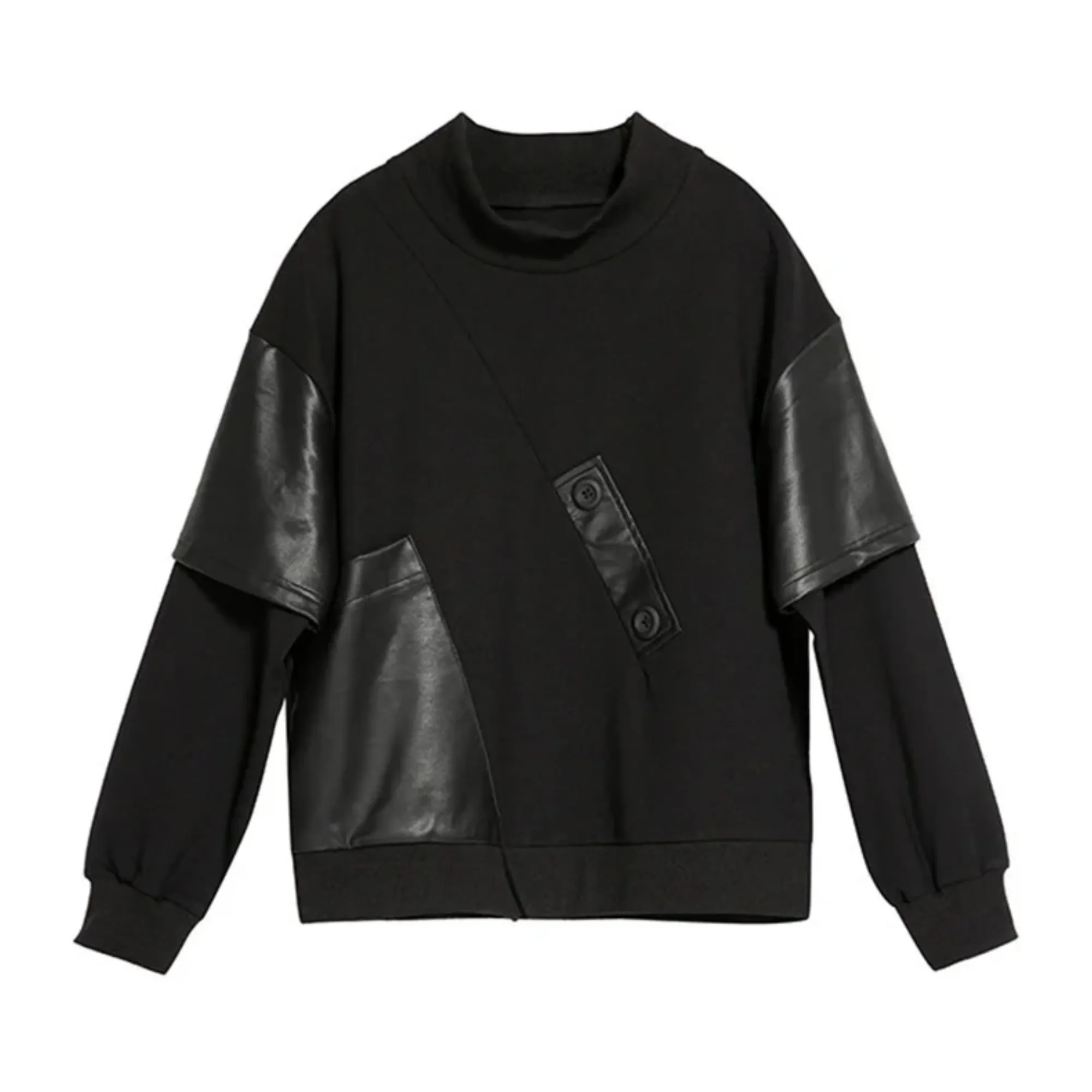 Pre Order:  Irregular Black Faux Leather Top